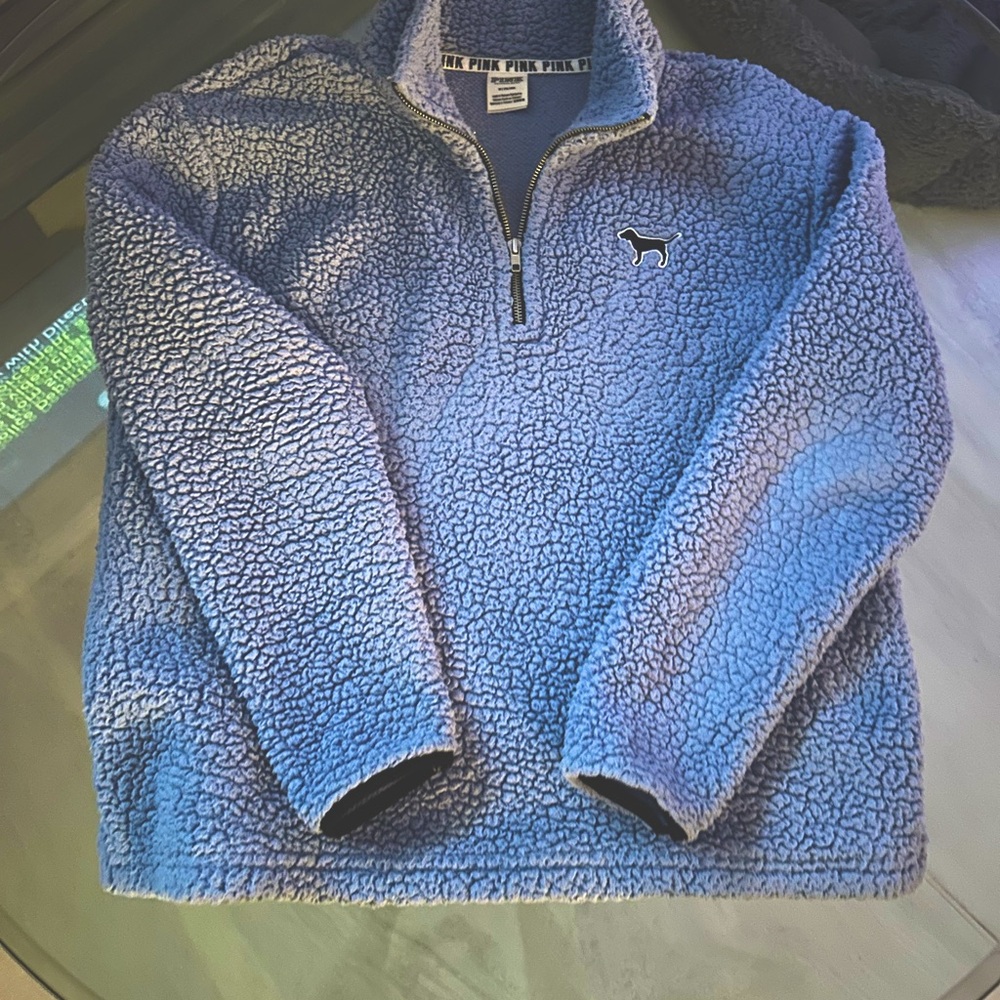 PINK Brand cozy zip up fleece top light blue  o holes or stains